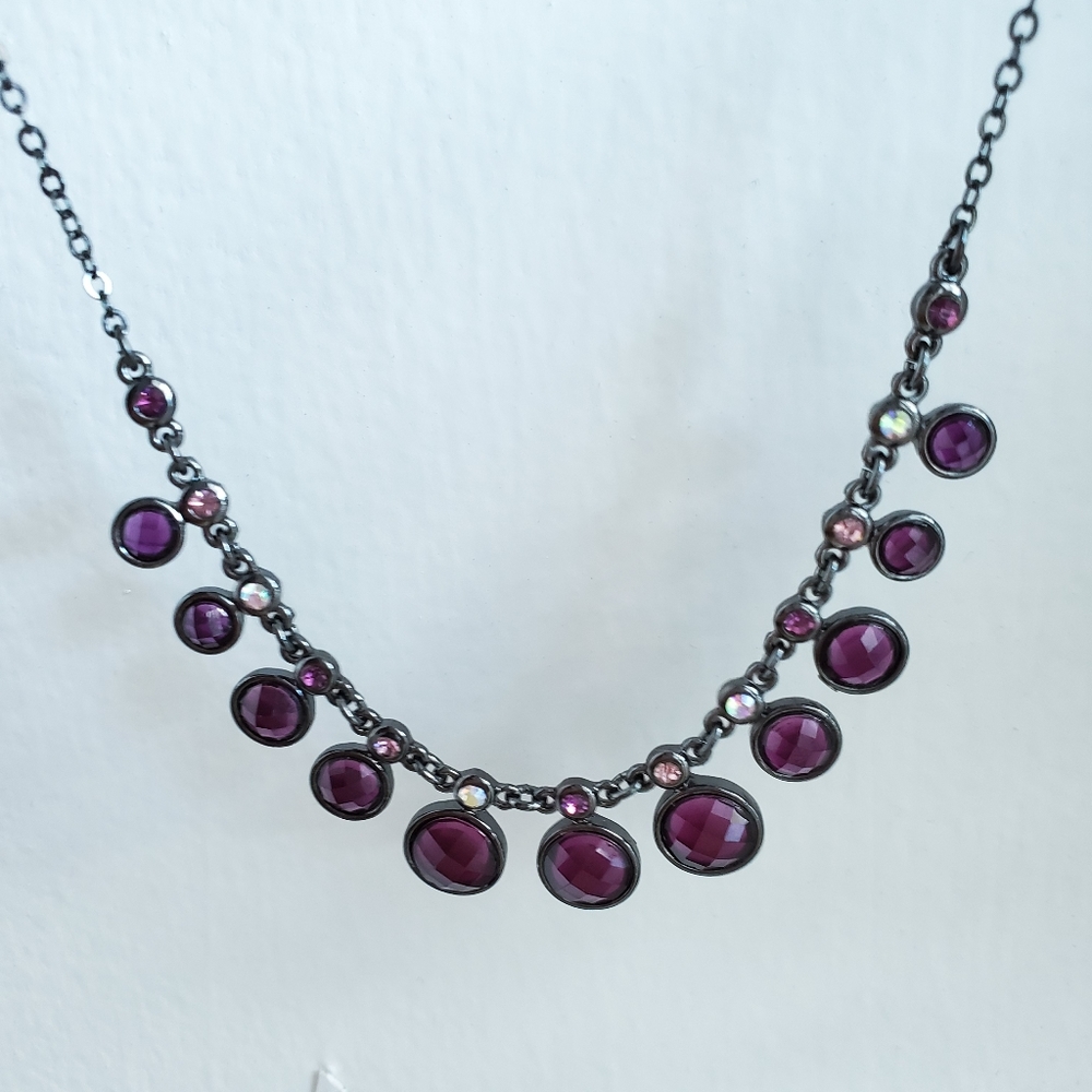 NWOT Faux Amethyst Rhinestone Necklace - Picture 2 of 6